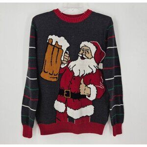 Ugly Christmas Sweater Sz M Mens Santa Drinking Beer Jolly Cheers Holiday